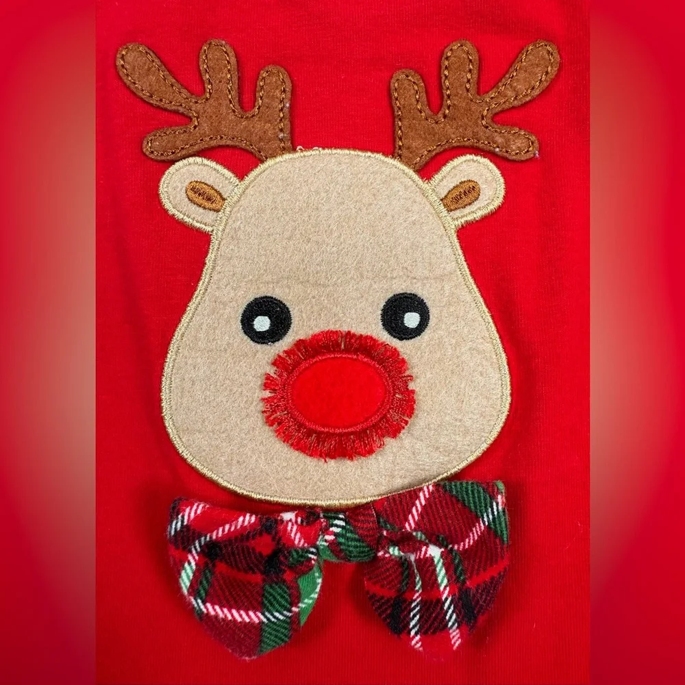 MATT'S SCOOTER Red Long Sleeve Reindeer Applique Bow Tie Holiday‎ T-Shirt 6-9M